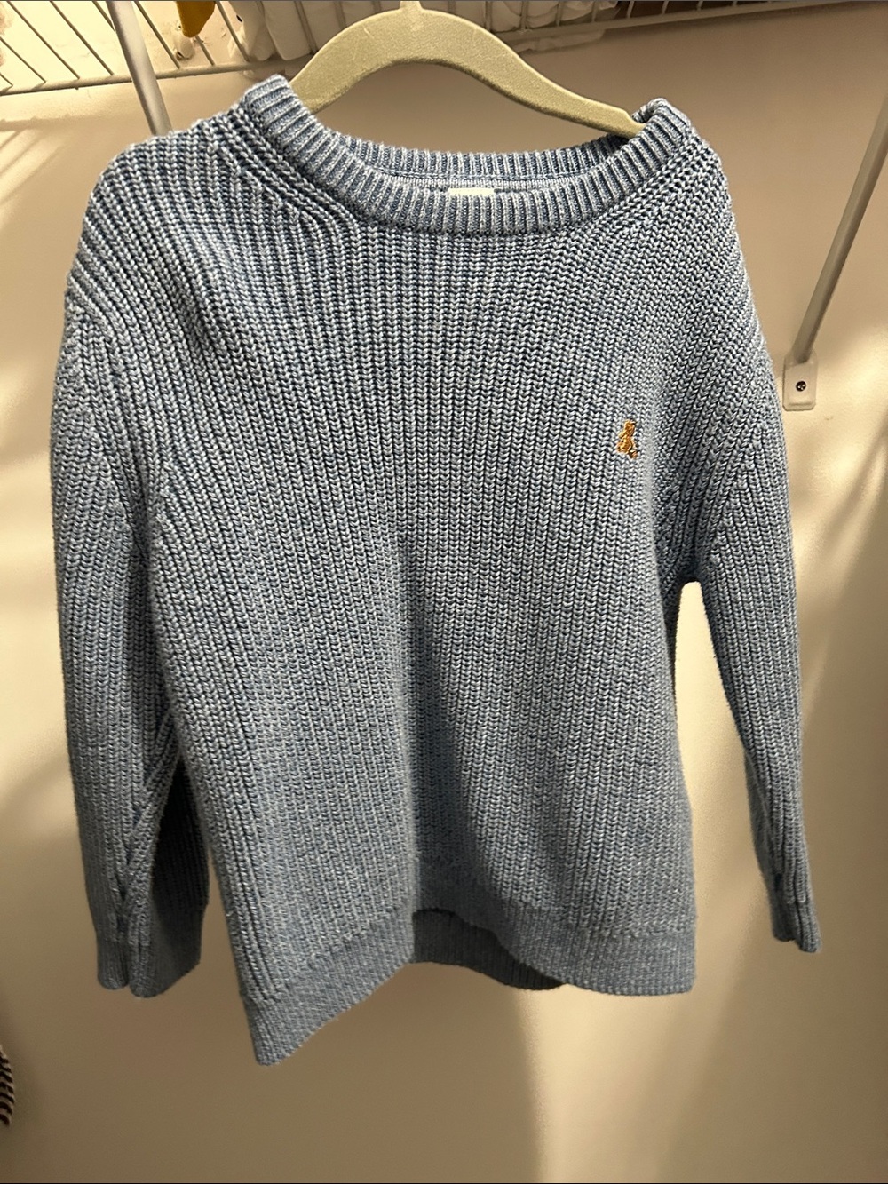 GAP Light Blue Knit Crewneck Sweater with Gold Logo